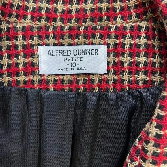 VTG Alfred Dunner Gingham Blazer Jacket Red Petite10 Wool Preppy Career Academia - Picture 8 of 14